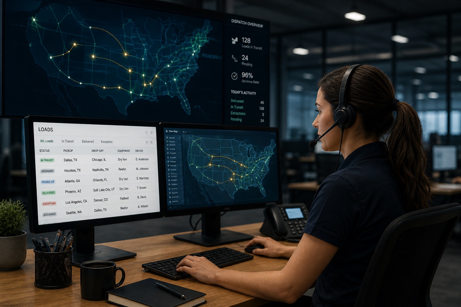 Dispatcher reviewing routes